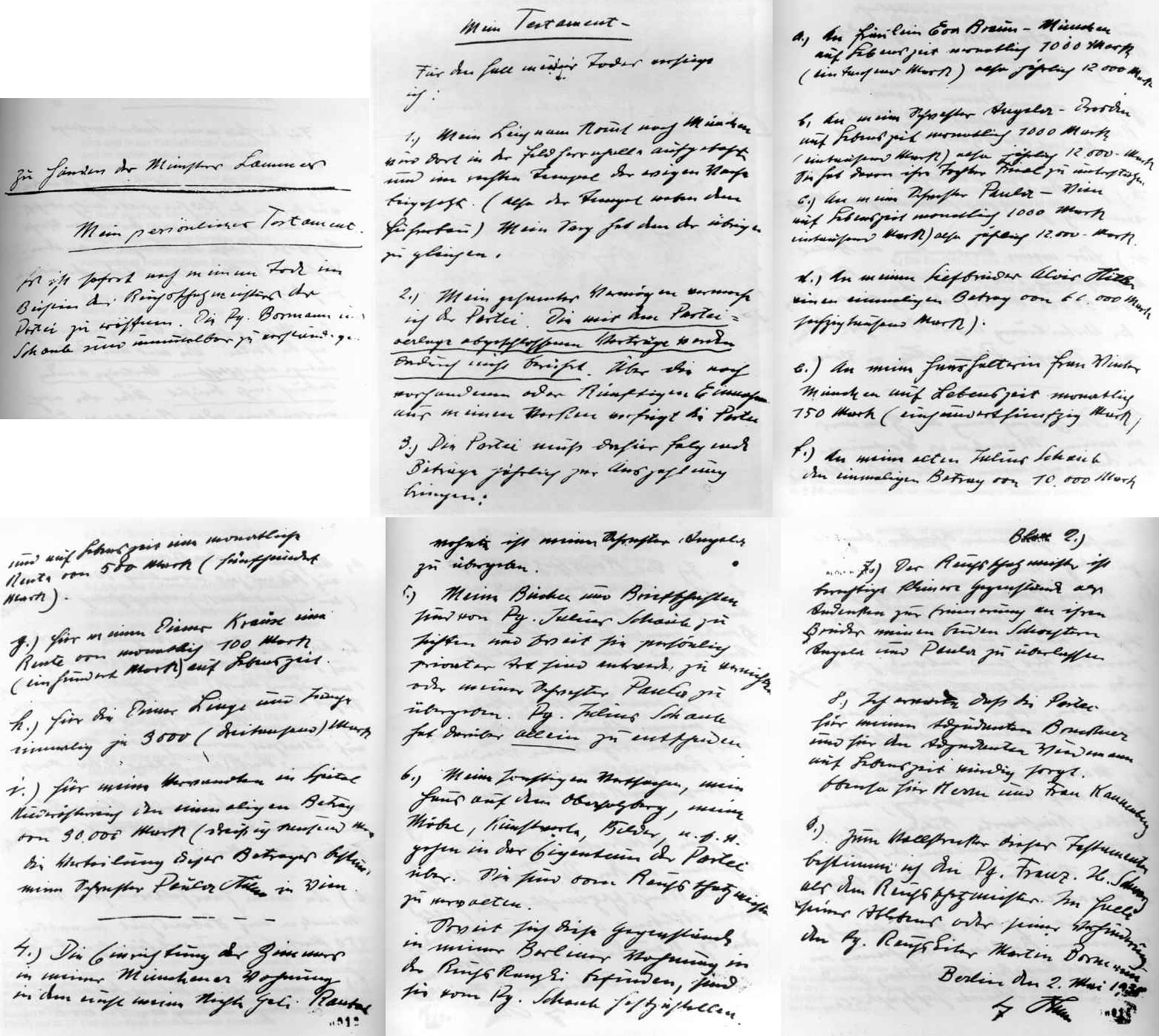 Handwritten private testament of Adolf Hitler dated 2 May 1938 (<a href=https://www.hitler-archive.com/articles.php?a=12>click here for the full text and translation</a>)